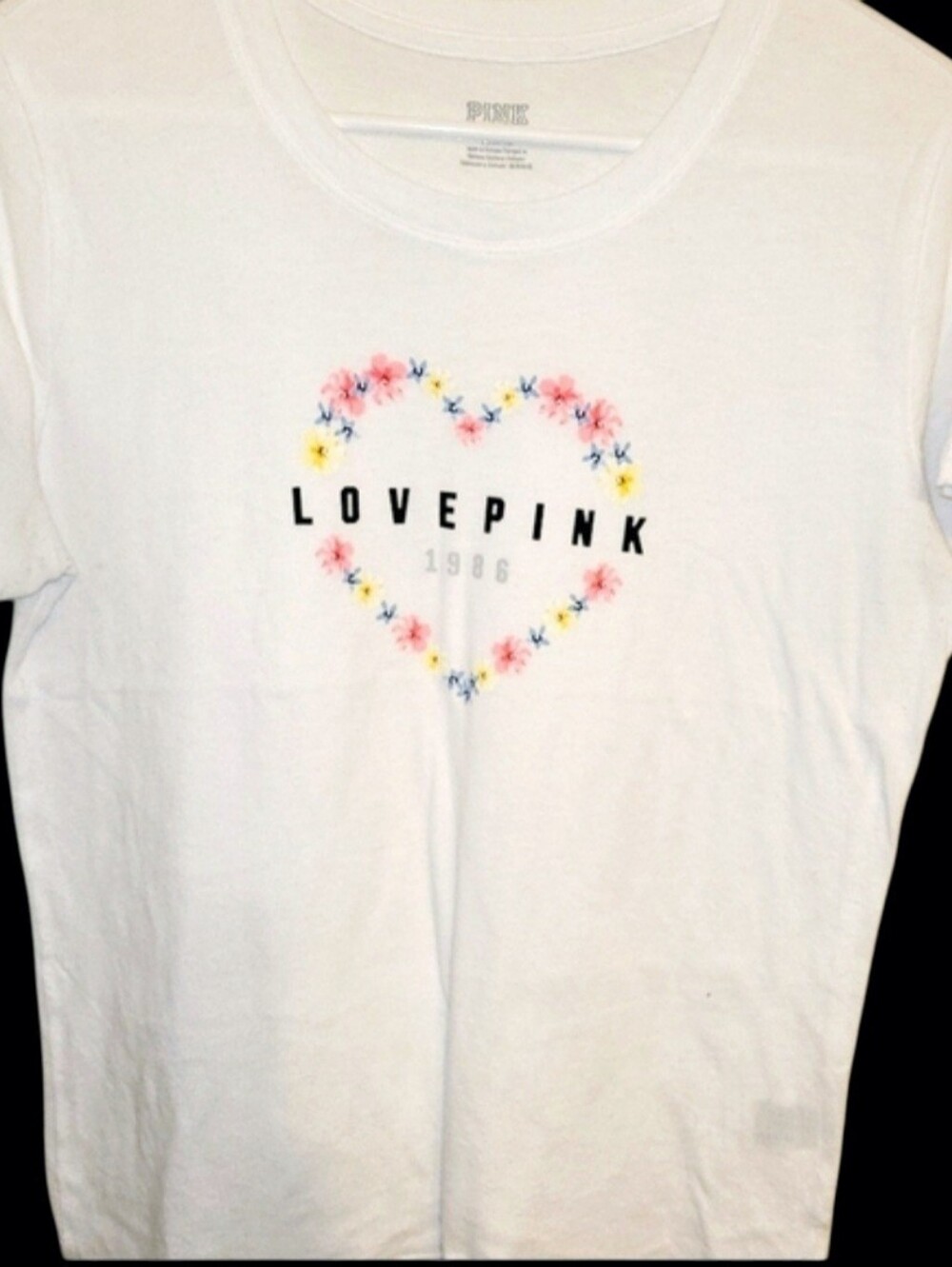 PINK Victoria's Secret White 'LOVE PINK' Floral Heart Tee SIZE M